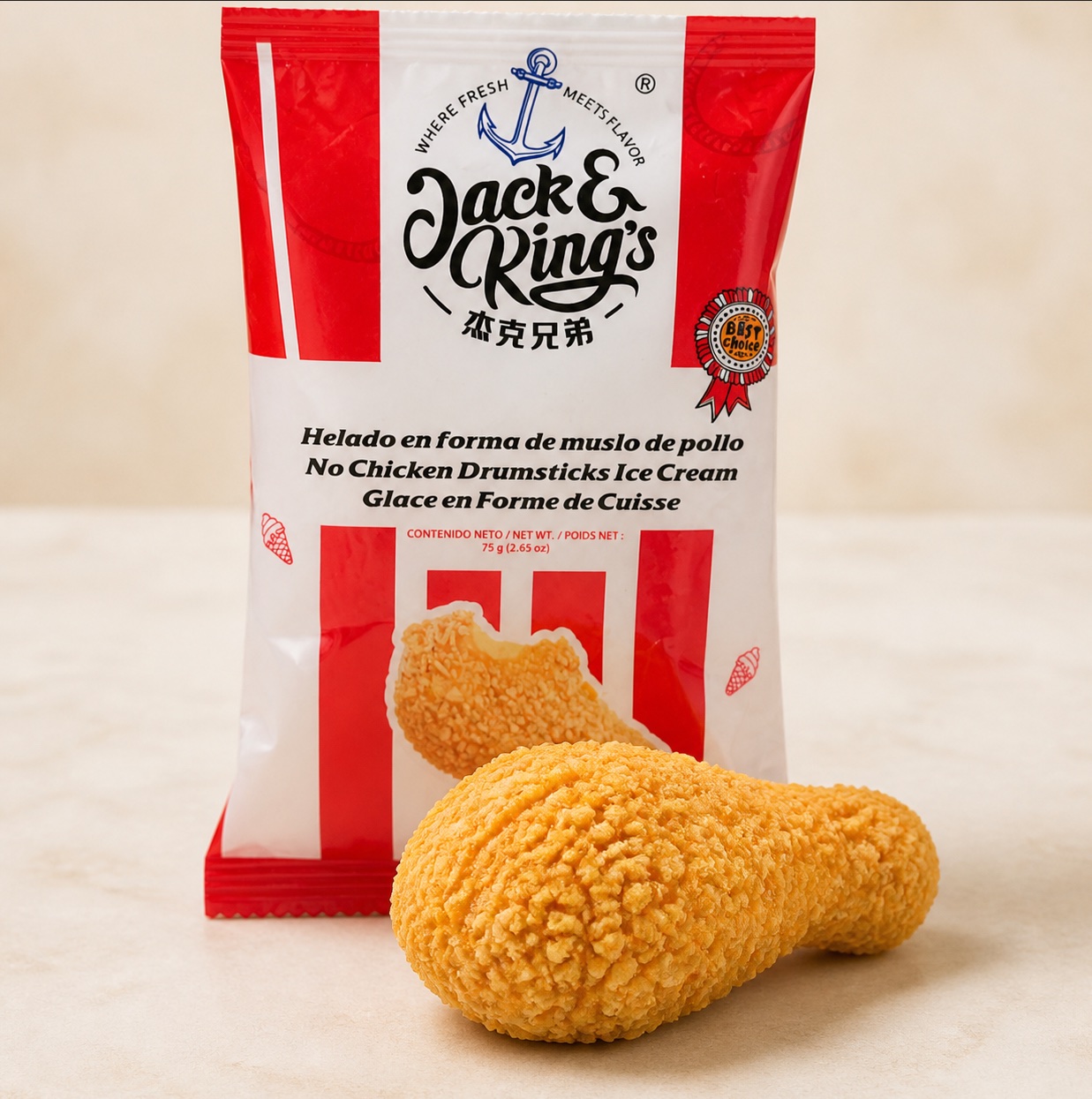 Viral No Chicken Drumstick Ice Cream with its red and white package